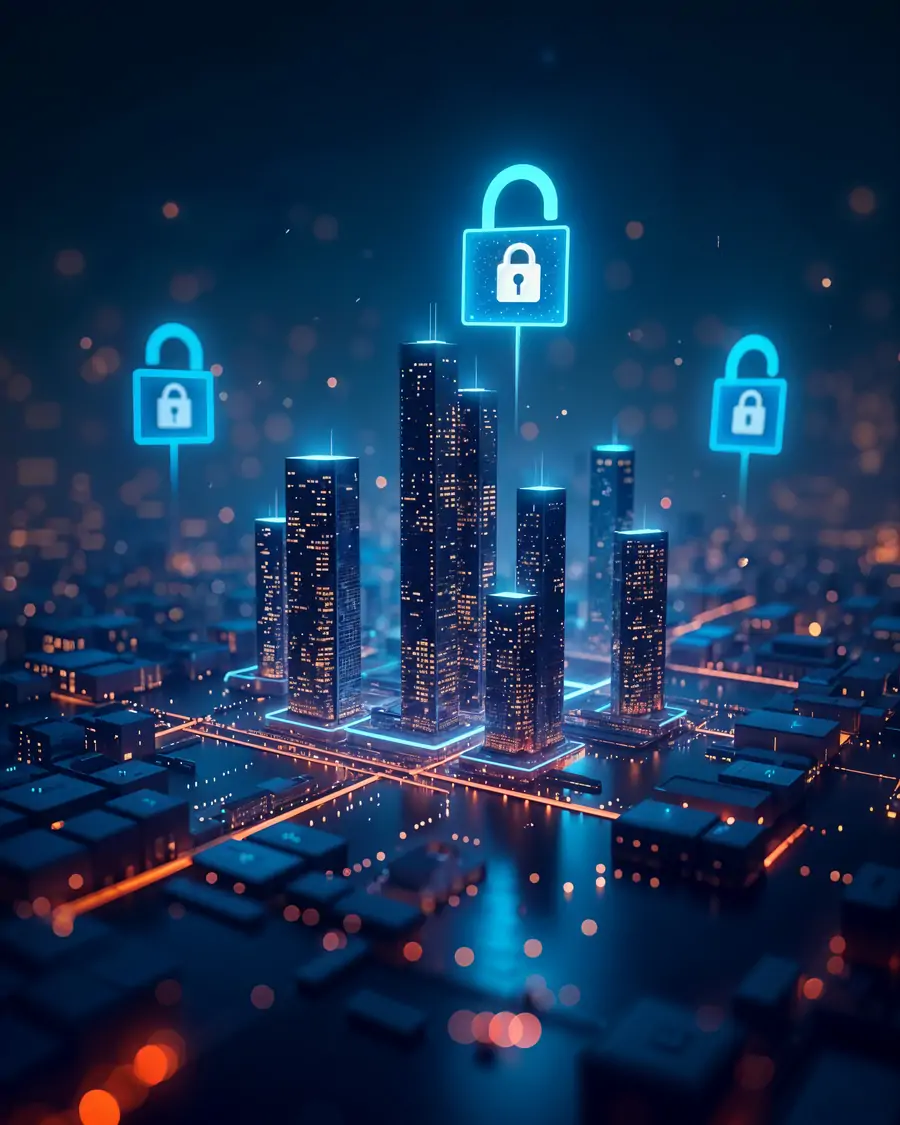 A connected city protected by digital security systems