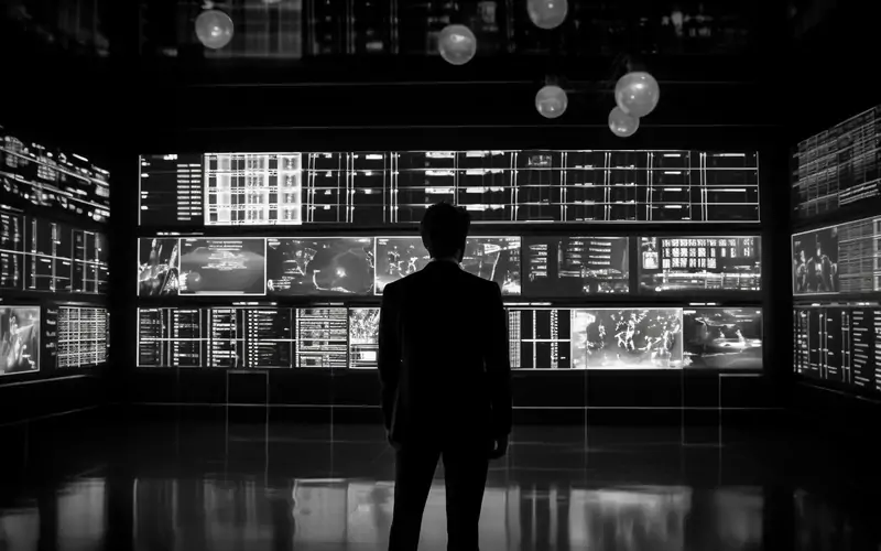 A control room with a video wall