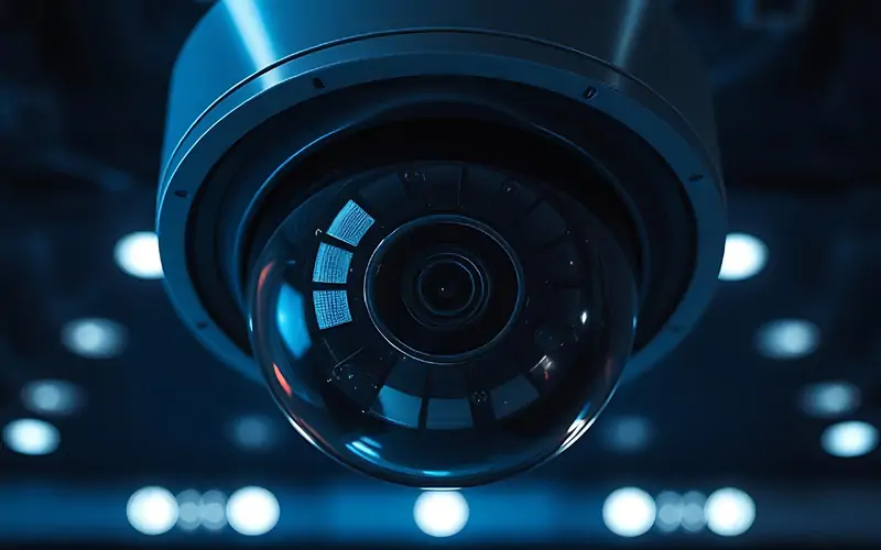 Close-up of a dome surveillance camera